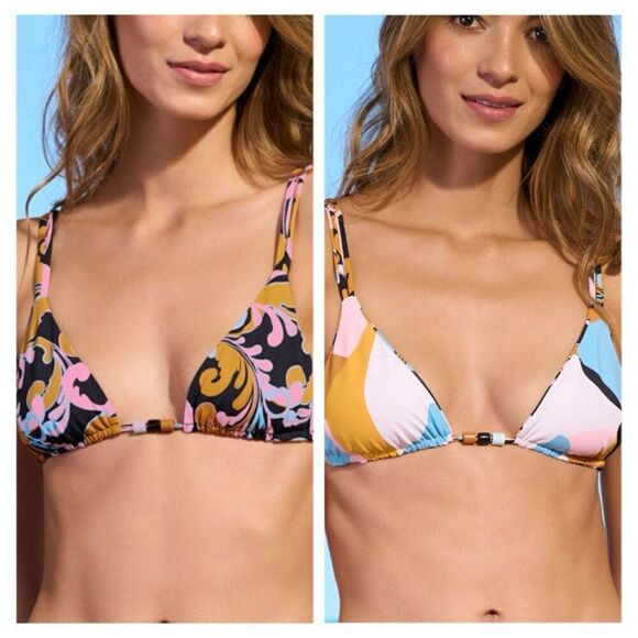 Maaji Swizzle Camellia Sliding Triangle Reversible Bikini Top Size Medium - Picture 1 of 7